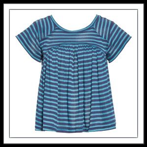 Free People JoJo V-Back Top, Navy/Teal stripe